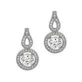 Silver Round Cz With Halo Drop Earrings